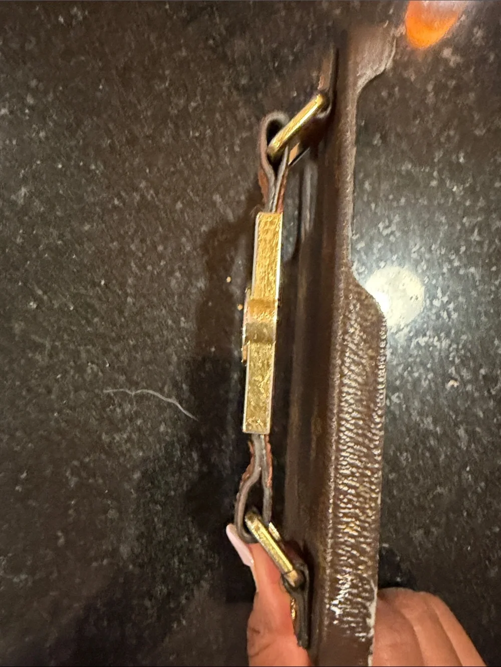 Louis Vuitton Brown Monogram Phone Case with Tan Leather Strap and Gold Hardware